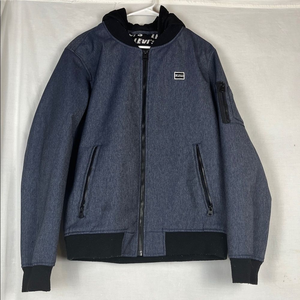 LEVIS Hooded Coaches Navy Blue Water Resistant Men's Jacket